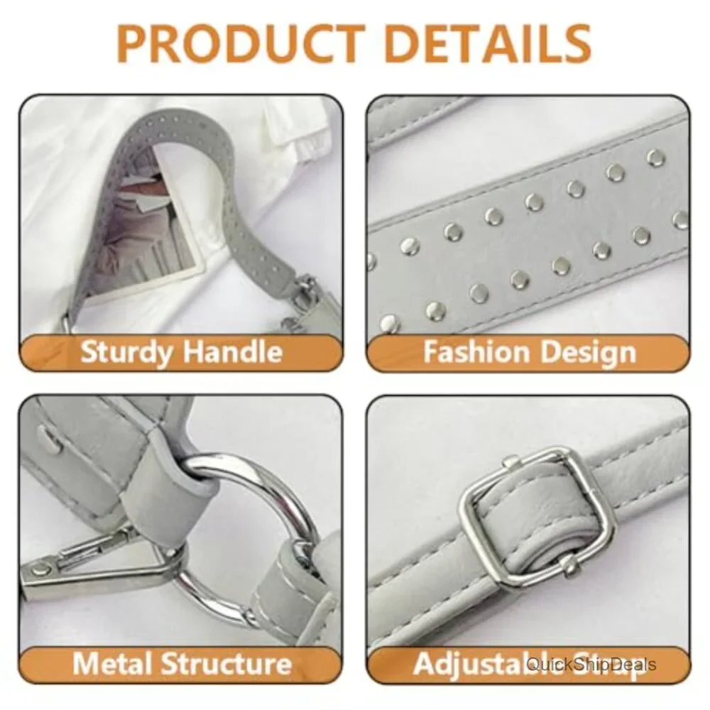 Y2K Studded Faux Leather Hobo Bag Adjustable Strap Crossbody Shoulder Purse - Picture 4 of 7